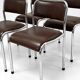 Set of 4 vintage dining chairs in chrome, brown faux leather, 1970s.