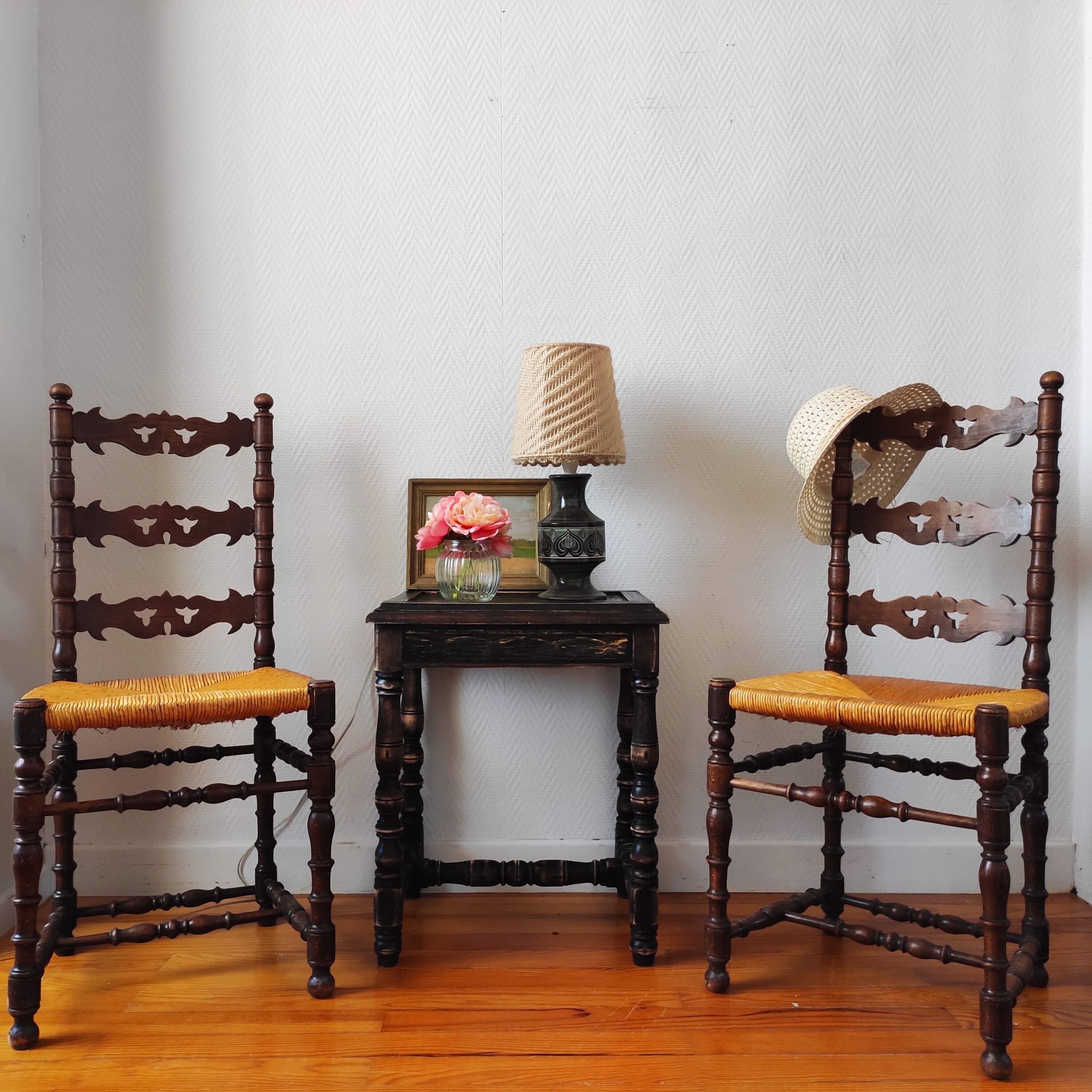 Pair of old turned wood chairs