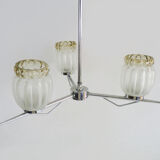 Vintage chandelier with 3 branches in chrome metal and glass globe. Year 70