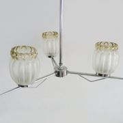 Vintage chandelier with 3 branches in chrome metal and glass globe. Year 70