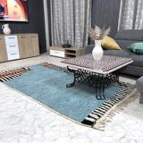 Tapis bleu zebra marocain en laine 150cmx250cm