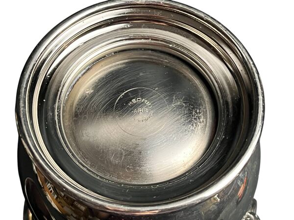 Arts de la table, seau à glace Thermid métal argenté bol verre anses lion X