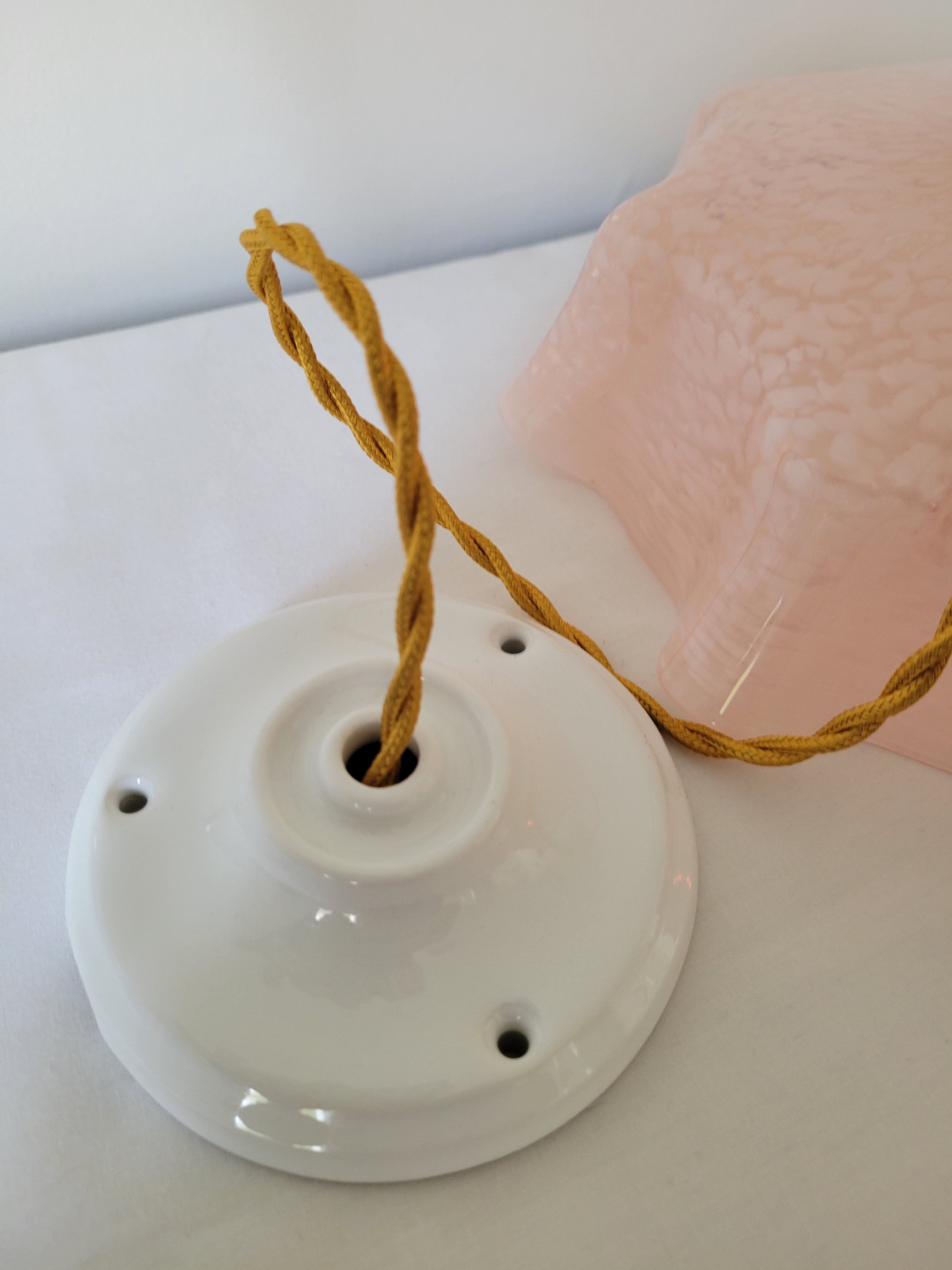 Draped pendant lamp in pink Clichy glass