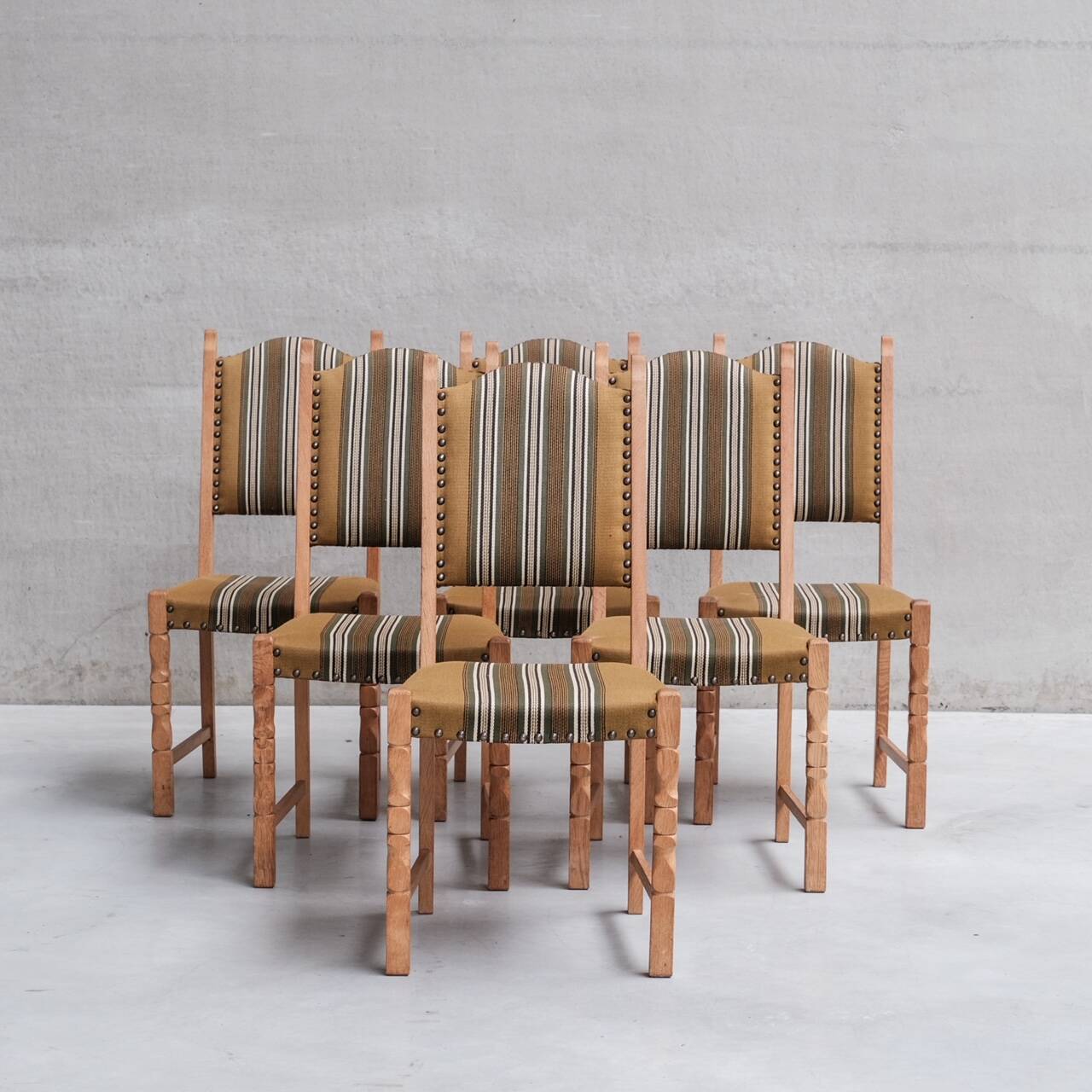 Danish Mid-Century Oak Upholstered Dining Chairs (6)