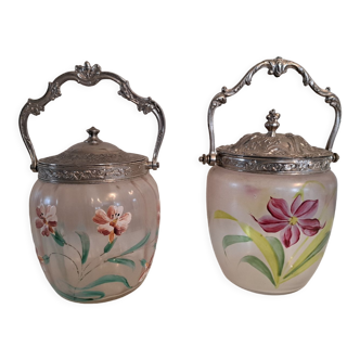 2 enamelled glass cookie buckets