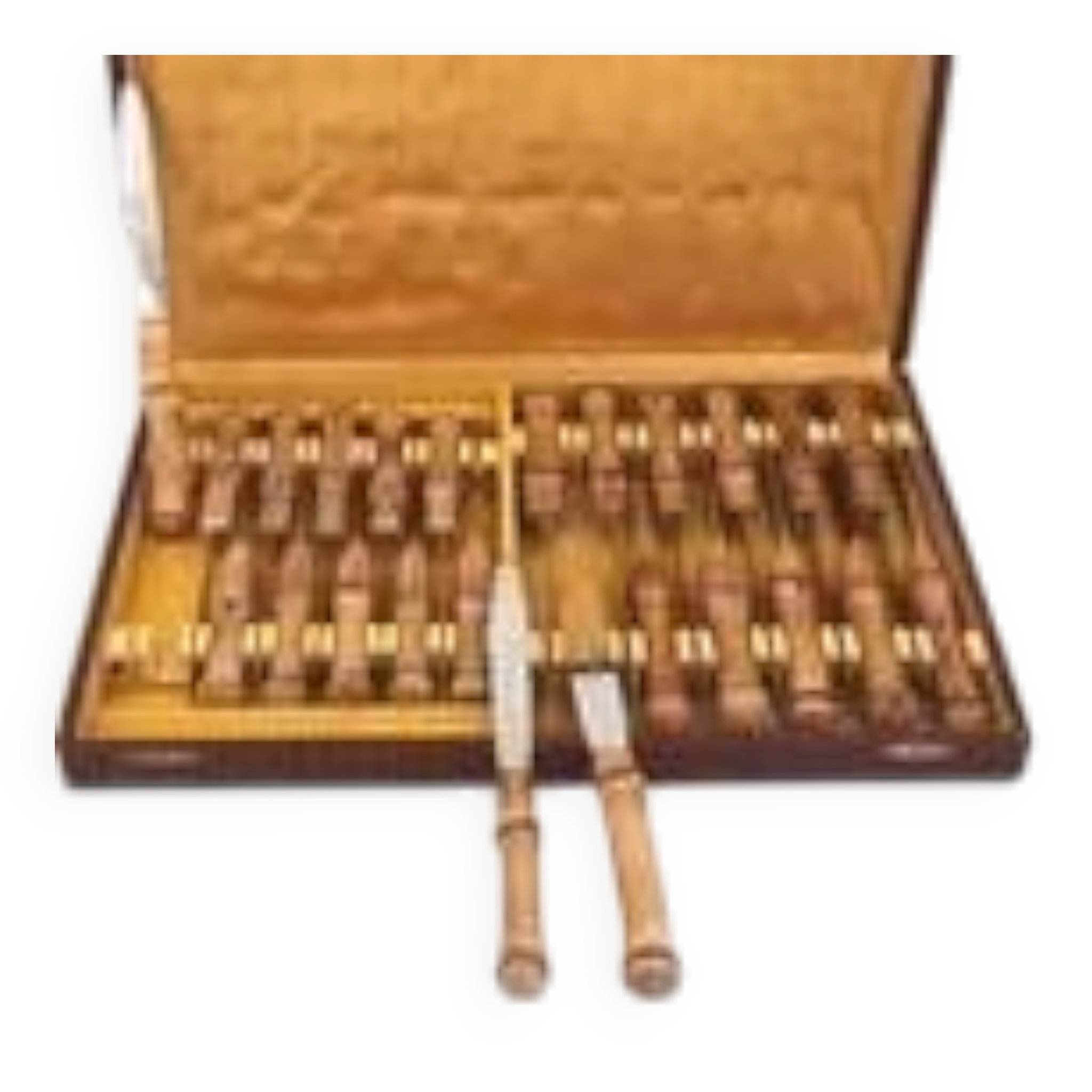 Set of 24 knives with bamboo handles from 1960, 12 dinner knives + 12 side/dessert knives.