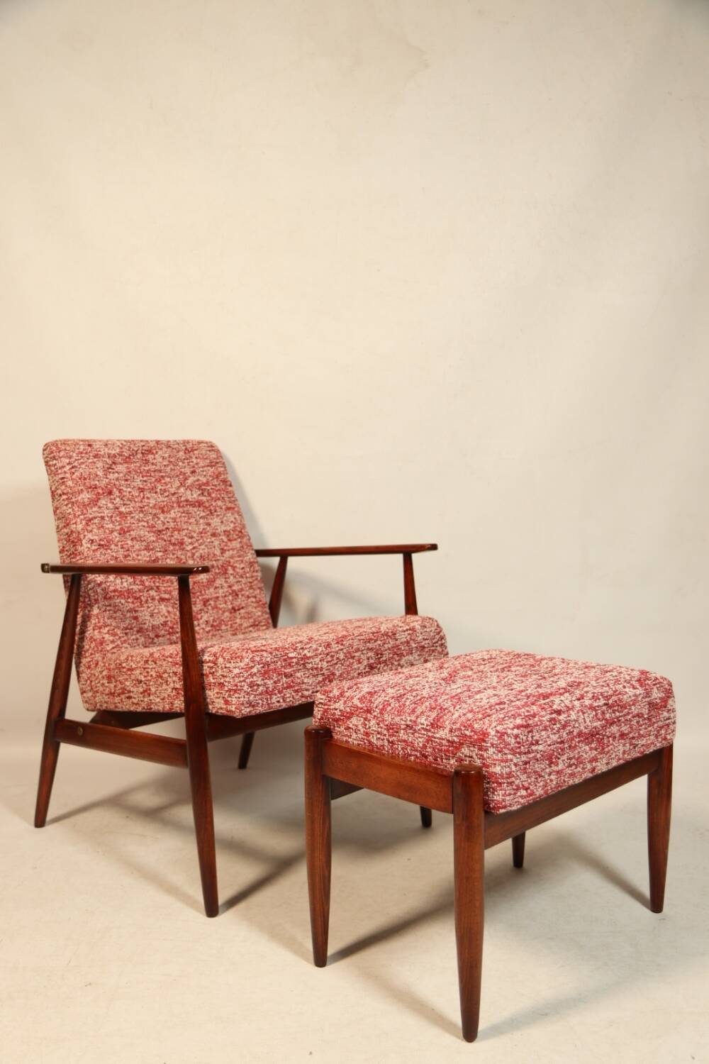 Vintage armchair and footrest red lobster Boho style fabric design by H.Lis 300-190 model
