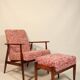Vintage armchair and footrest red lobster Boho style fabric design by H.Lis 300-190 model