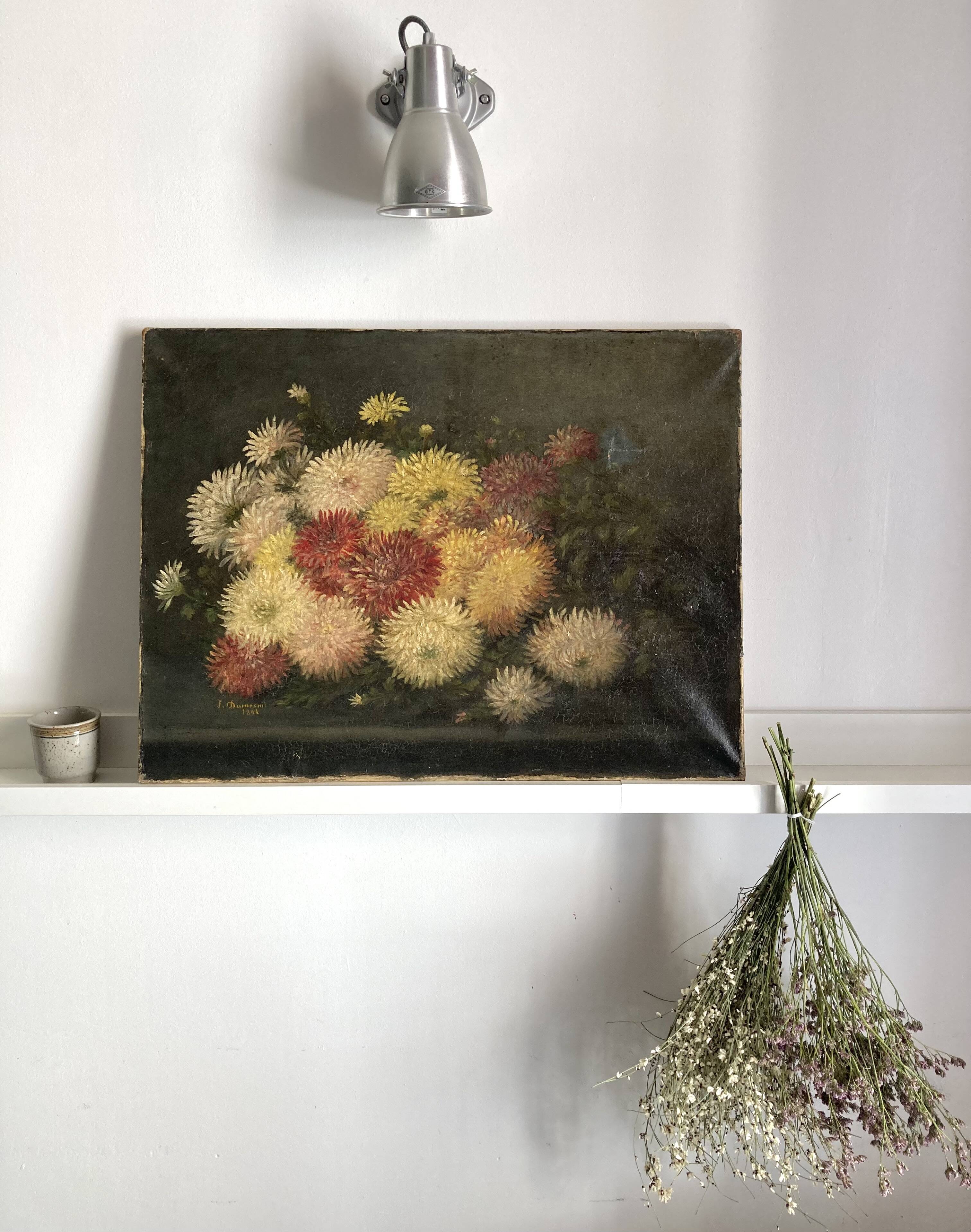 Oil on canvas 19th century bouquet of flowers