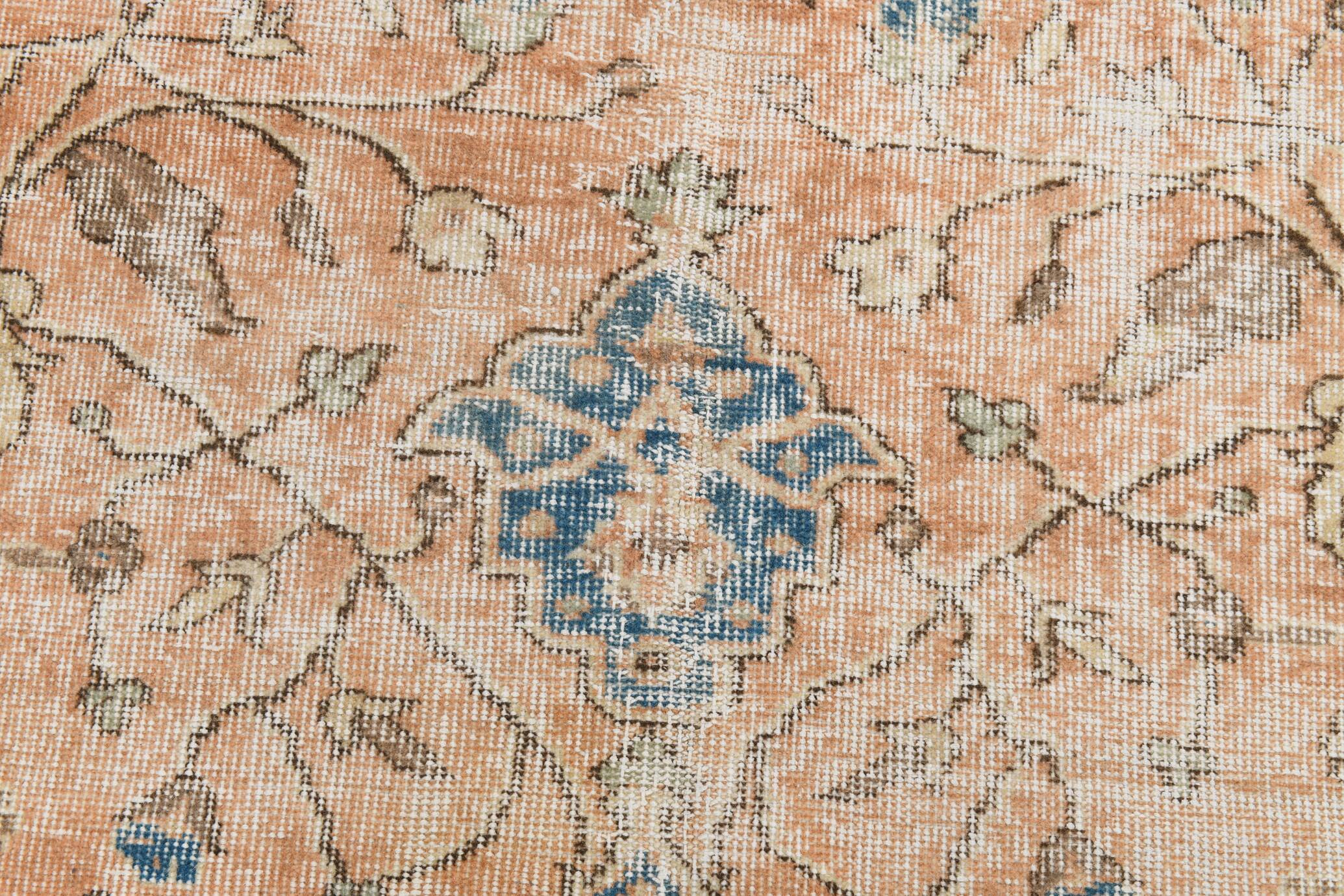 Soft Peach & Blue Oushak Vintage Rug, Made in Anatolian, 220x304 Cm