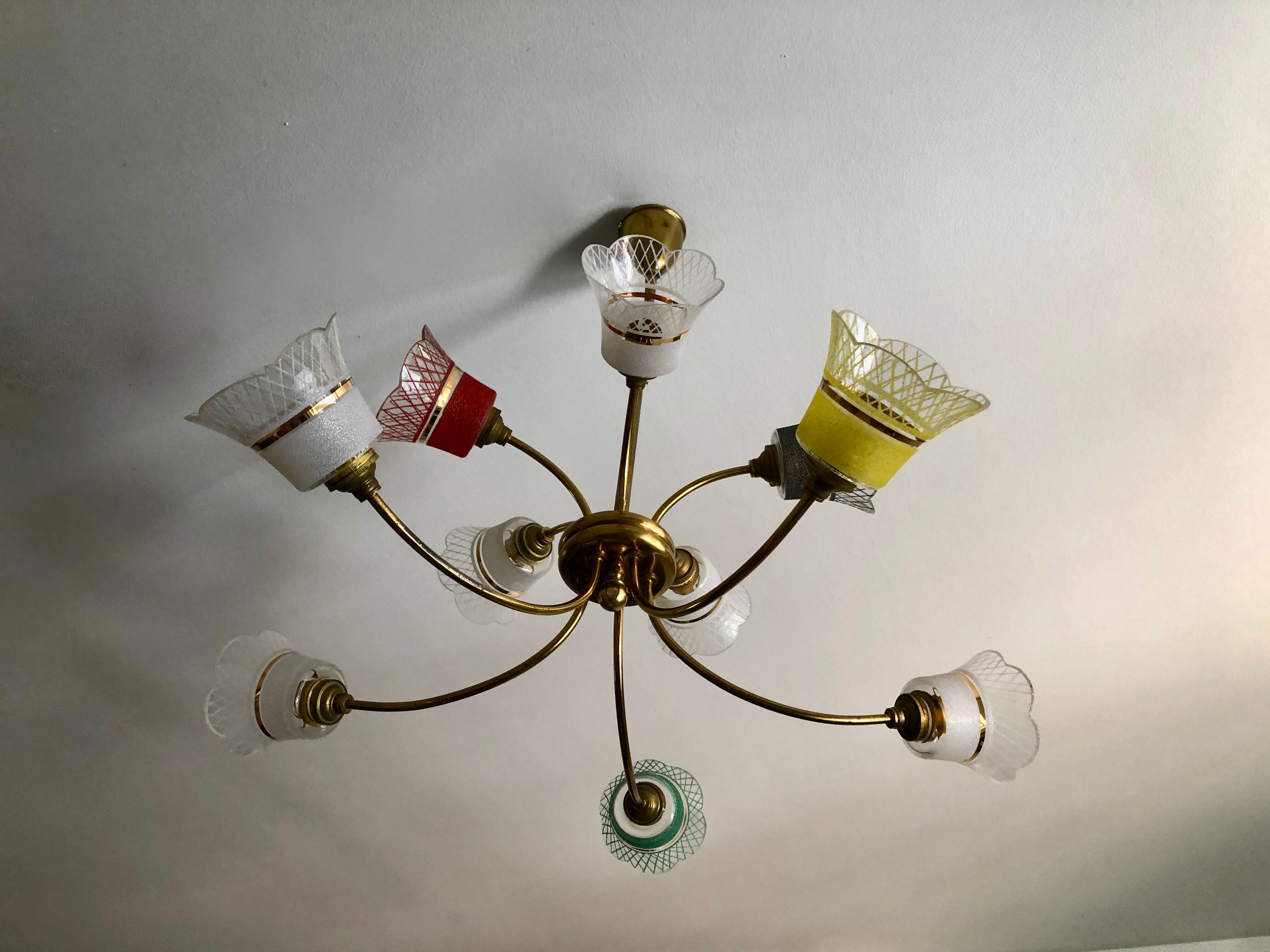 Chandelier granite glasses of colors 10 fires 1950