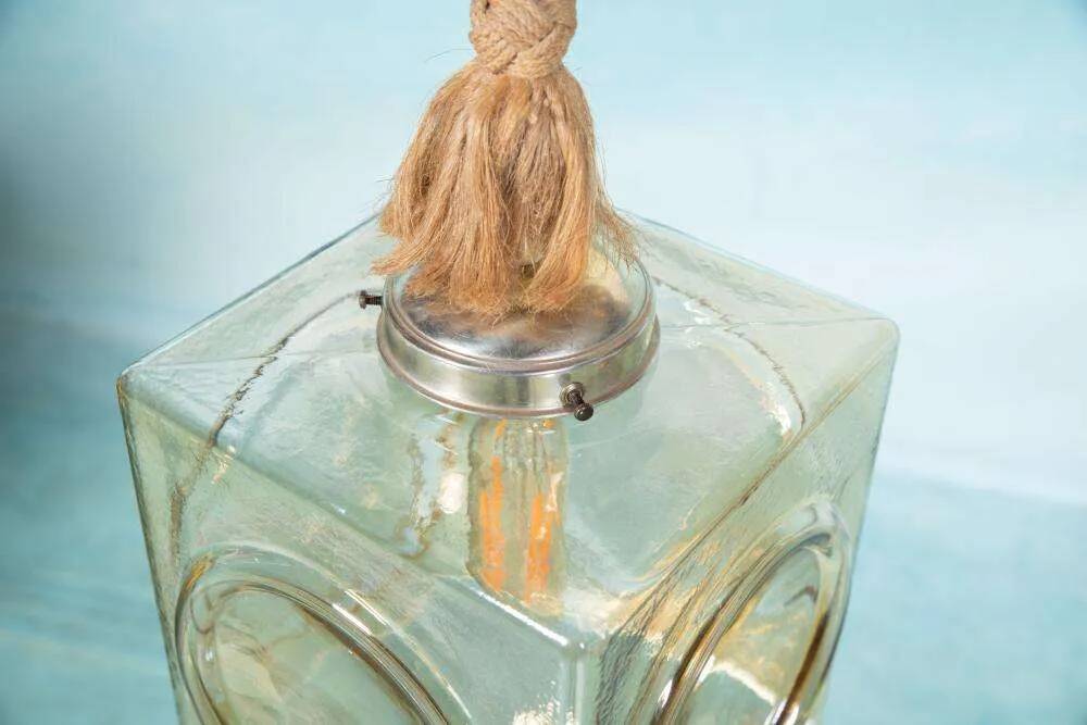 Japandi suspended glass lamp, vintage cubic bohemian glass lamp.