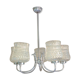 Five-spoke chandelier in chrome-plated metal and structured/vintage glass 60s-70s