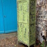Antique Parisian bonnet wardrobe with khaki patina