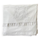Antique linen-cotton sheet with LR monogram, embroidered