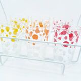 6 polka dot juice glasses in carrier