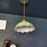Lamp suspension vintage 70s opaline golden metal "La belle Verte"