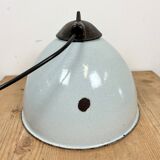 Industrial grey enamel factory lamp with cast iron top, 1960s