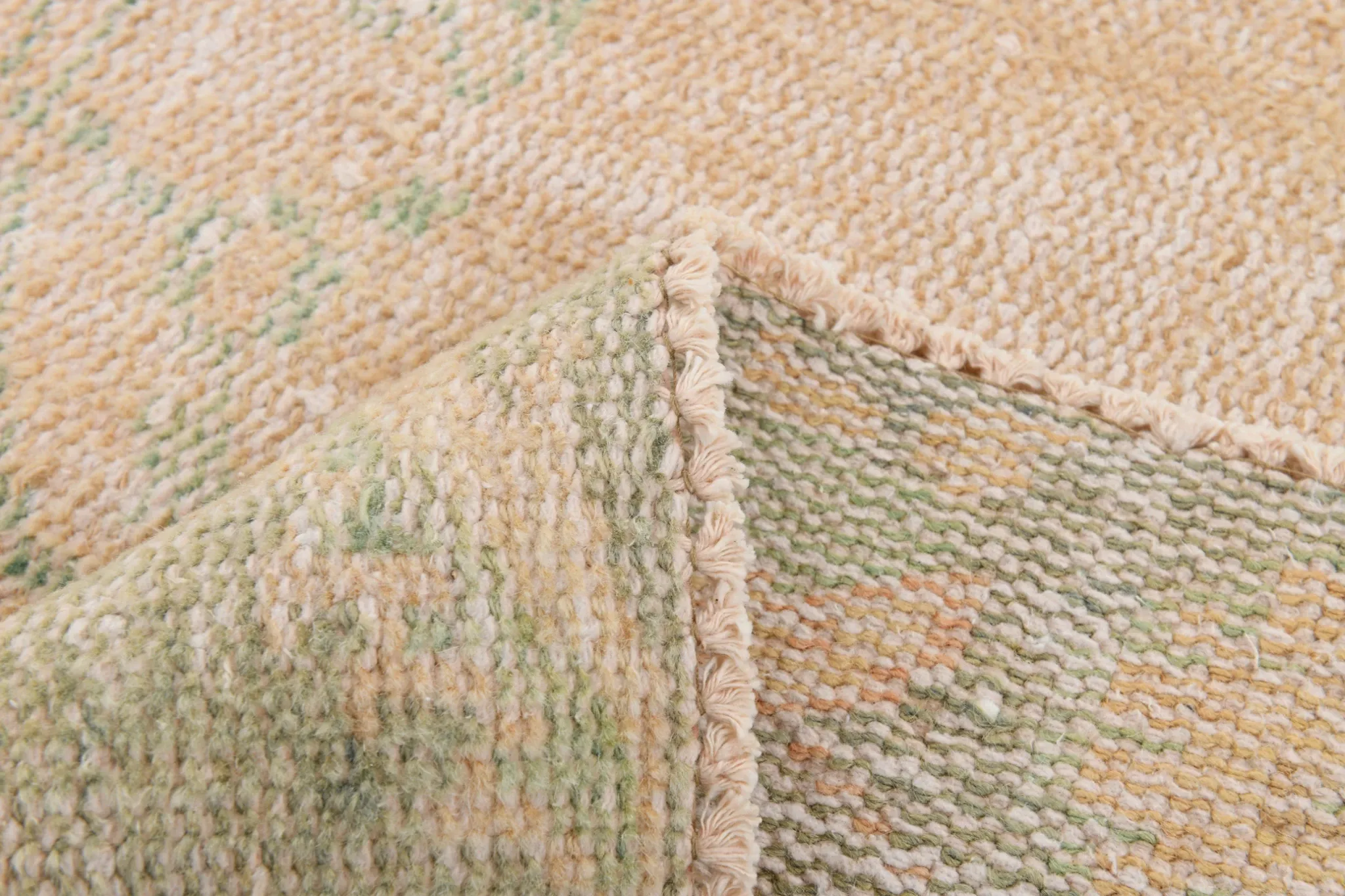 Vintage Peach & Green Turkish Rug, Handmade Neutral Rustic Carpet, 168x274