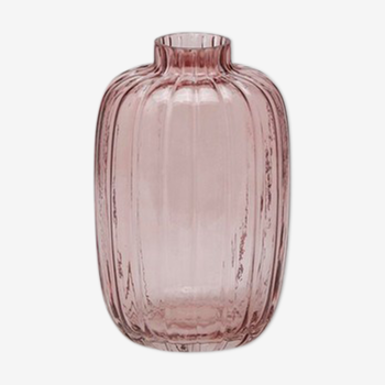 Vase en verre strié rose clair 20cm
