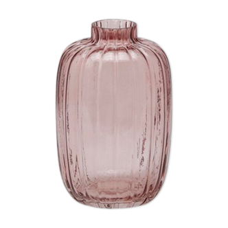 Vase en verre strié rose clair 20cm