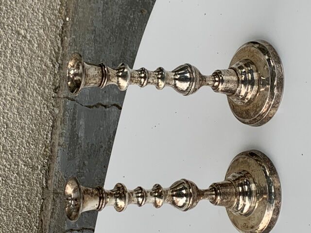 Pair of vintage silver metal candlesticks