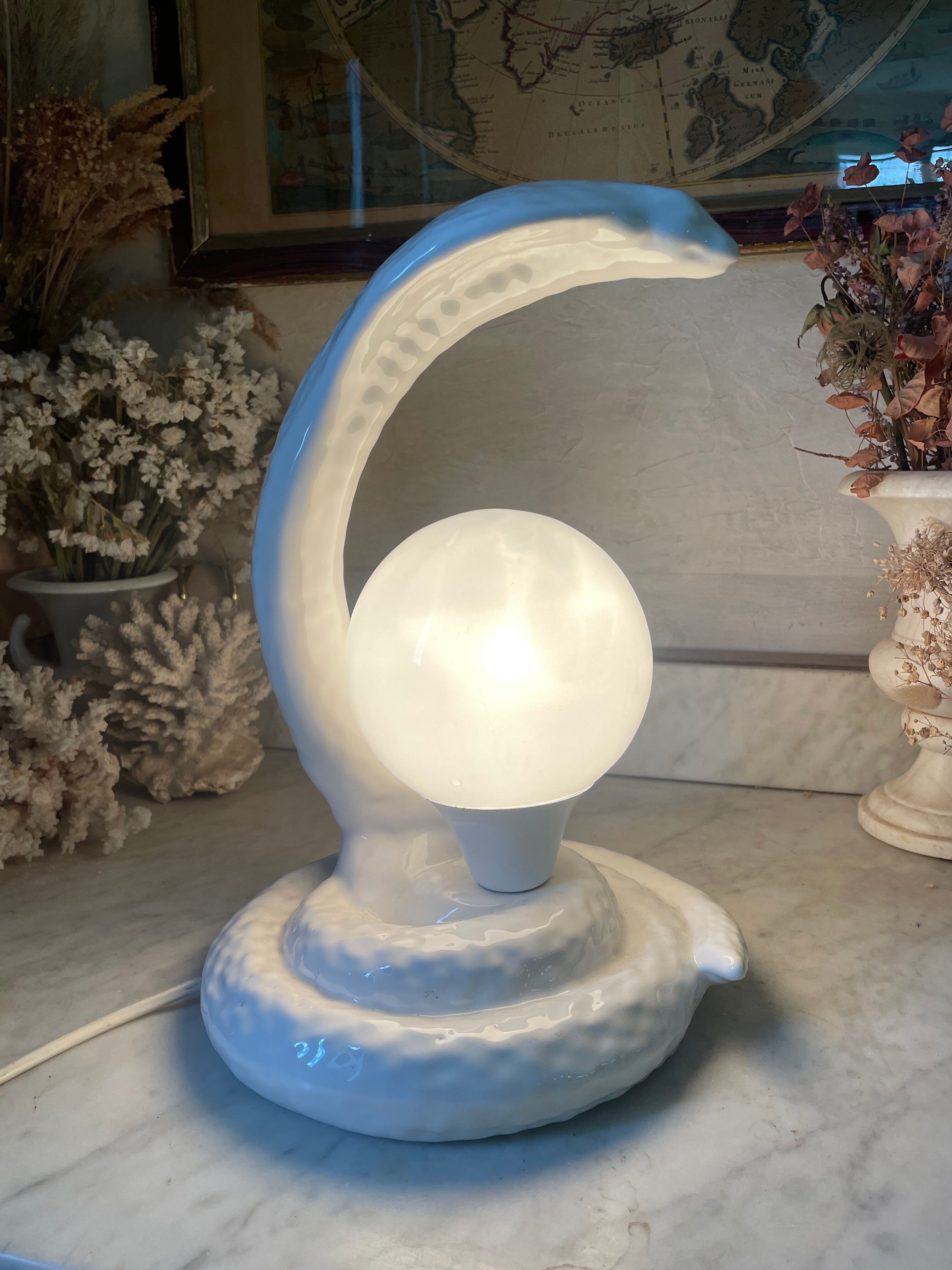 Vintage cobra lamp in ceramic and opaline