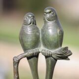 Vintage bookends, bronze parrot green patina onyx base, animals