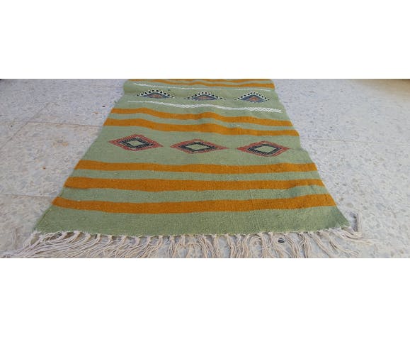 Multi-coloured kilim green carpet made of pure wool  65x105cm