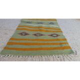 Tapis vert kilim multicolore fait main en pure laine 65x105cm