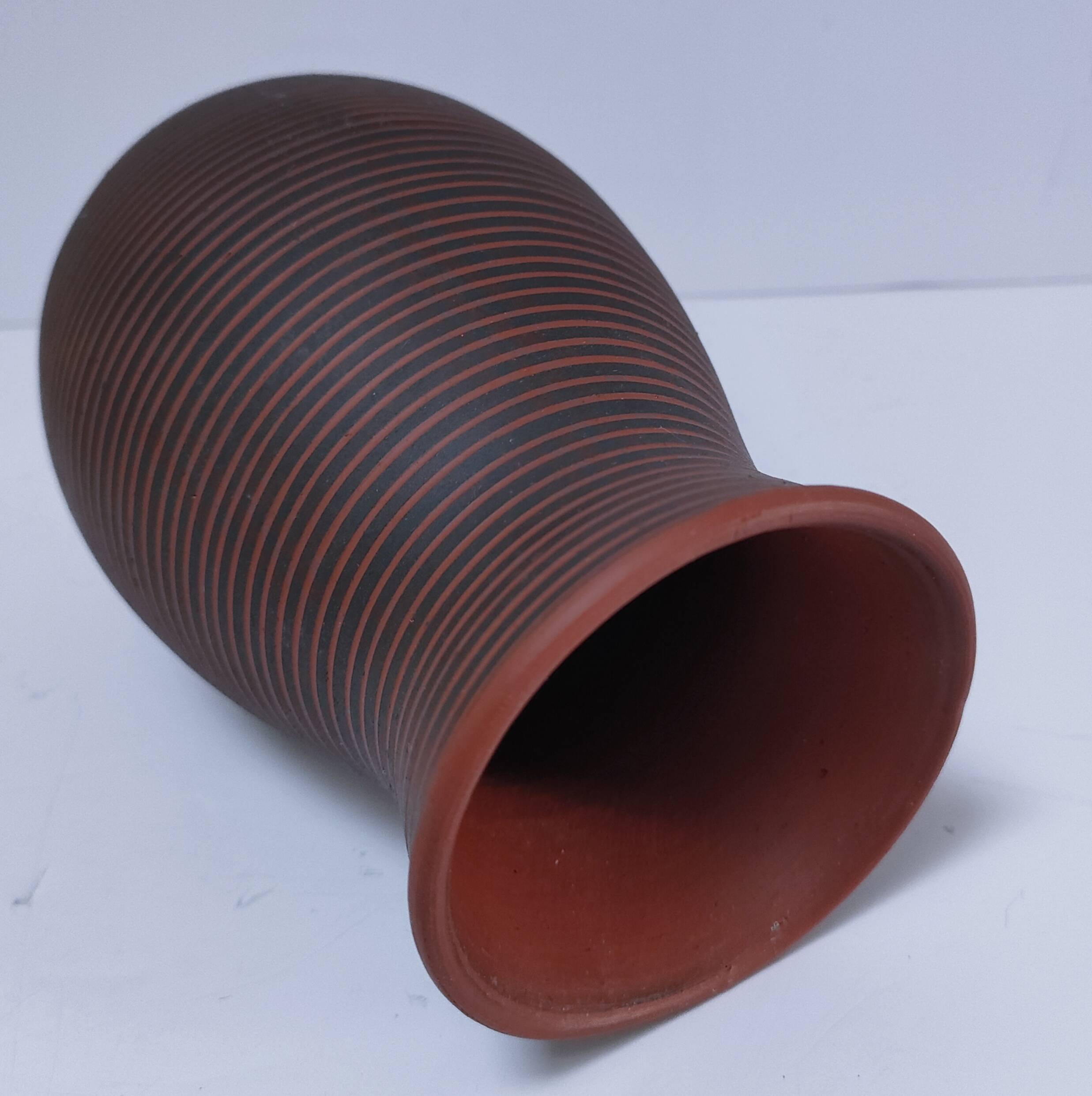 two-tone striped clay vase from the 1960s, signed