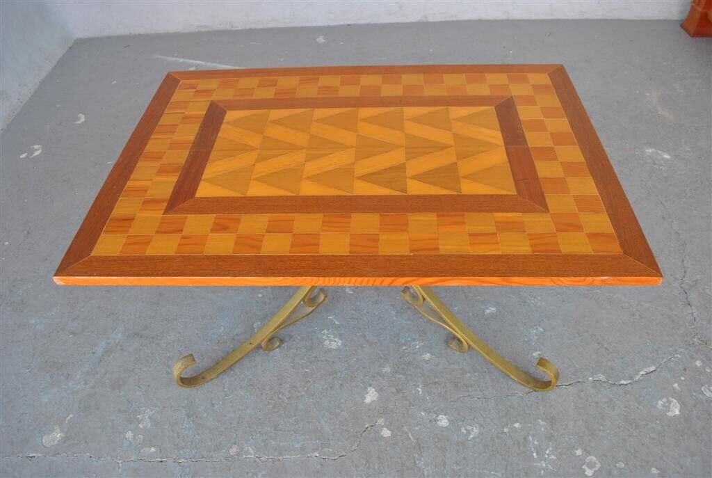 Table low wood and gilded wrought iron style 1940