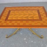Table basse bois et fer forgé doré style 1940