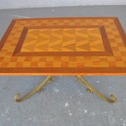 Table low wood and gilded wrought iron style 1940