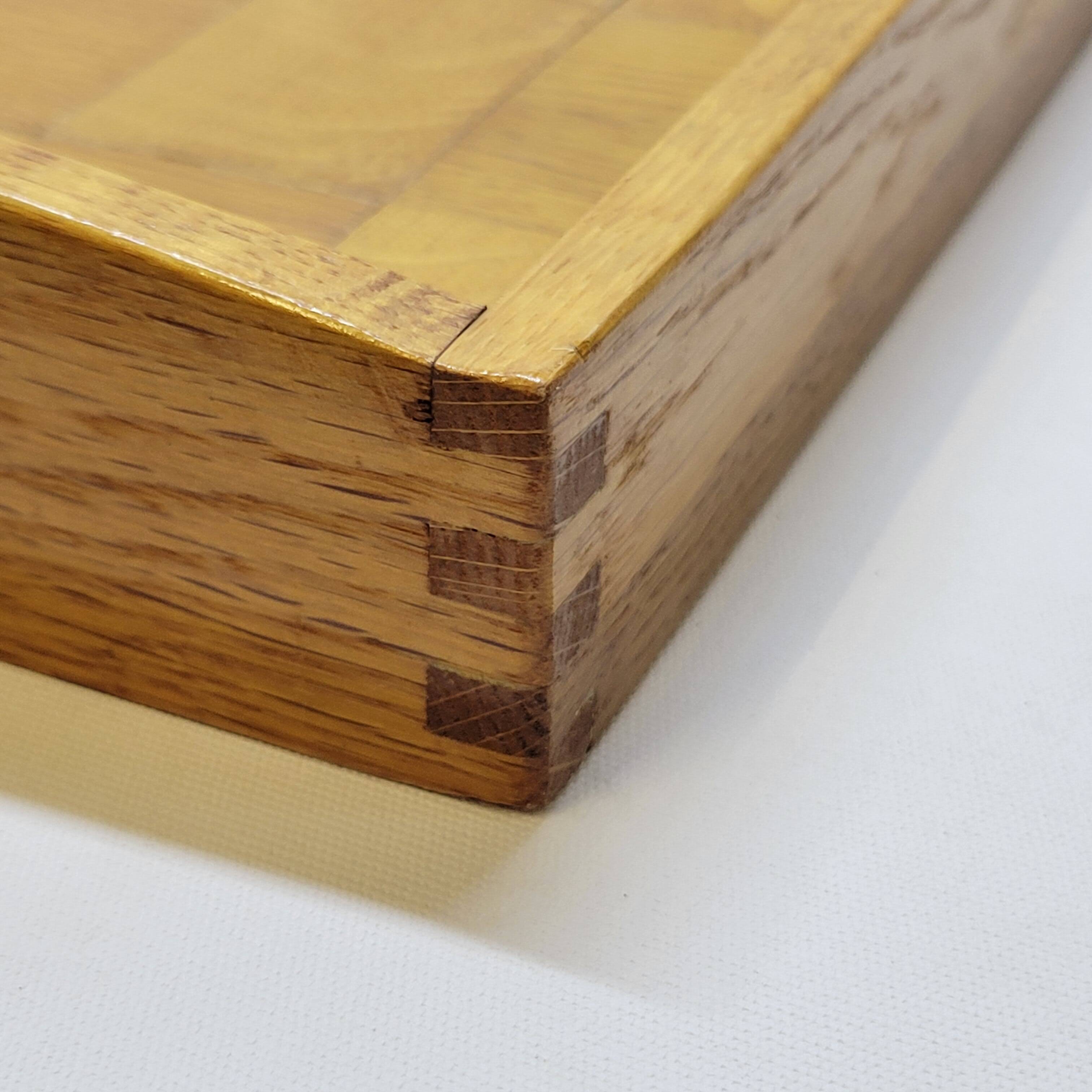 Vintage scandinavian serving tray in marquetry wood