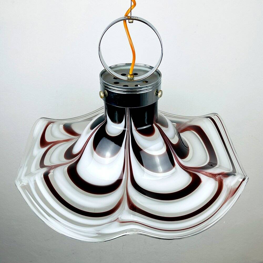 Original Murano glass flower pendant lamp in brown by AV Mazzega, Italy, 1970s.