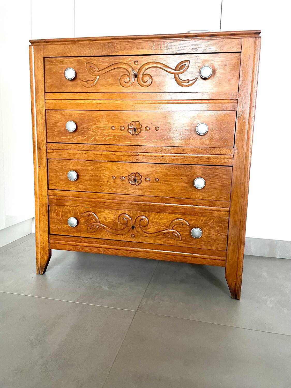 Vintage oak chest of drawers with 4 drawers, 1950s