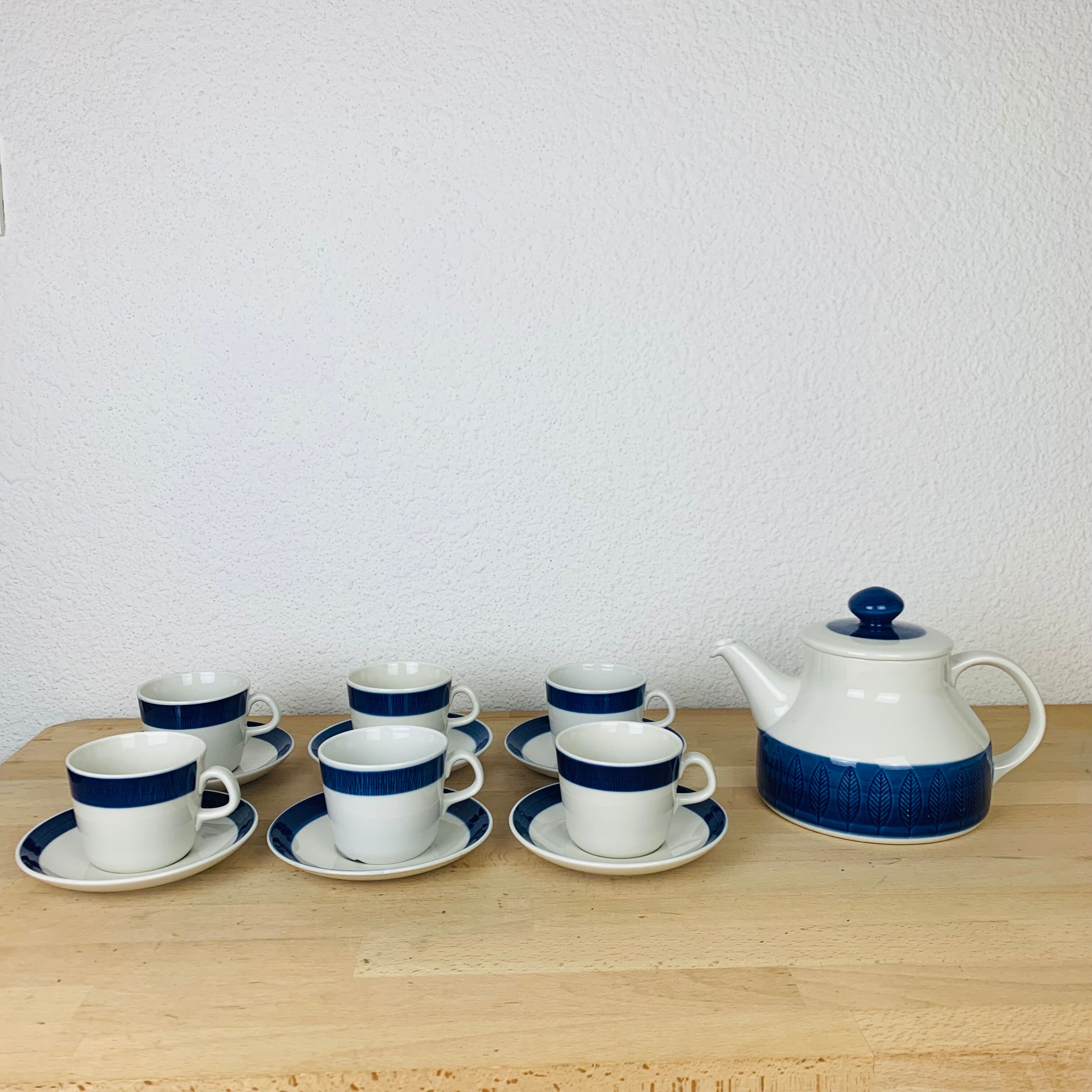 Tea set 6 cups ceramic Koka by Rörstrand Sweden, Scandinavian