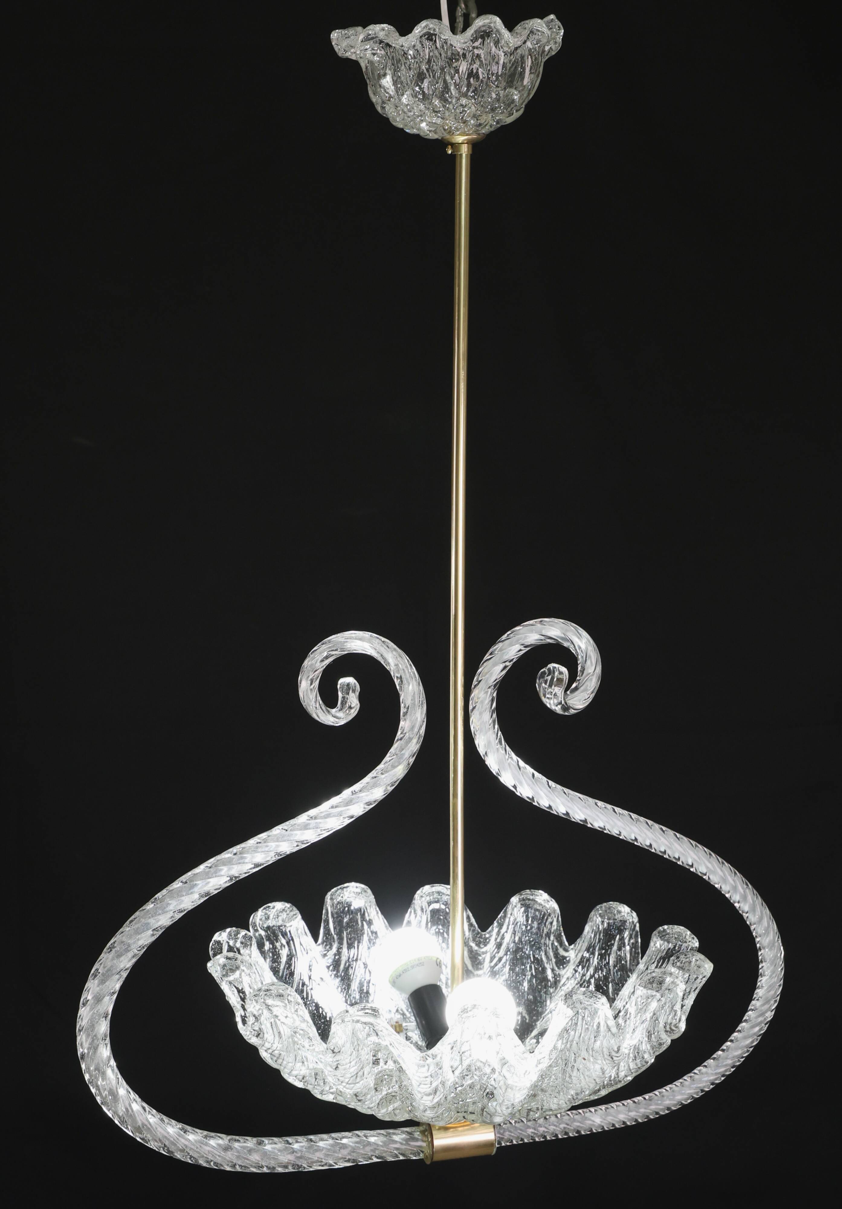 Charming Art Deco Pendant Chandelier by Ercole Barovier, 1940s