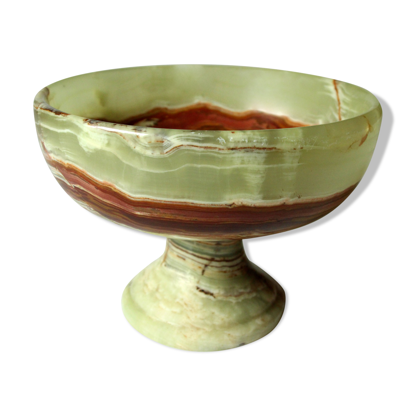 Handcarved onyx footed serving bowl, trinket bowl, vintage from the 1970s