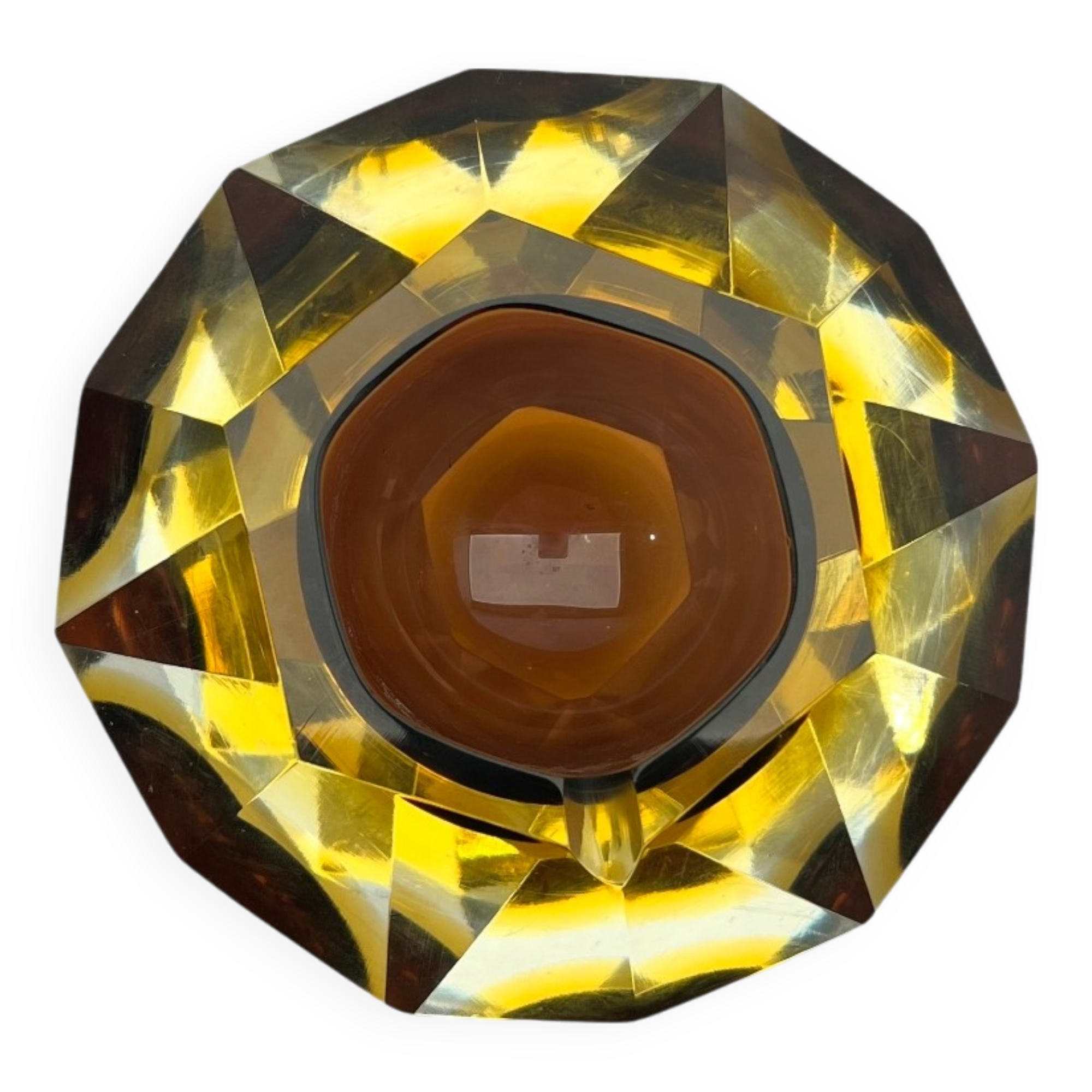 Cendrier en verre à facettes attribué à Seguso, Murano, Italie, années 1970