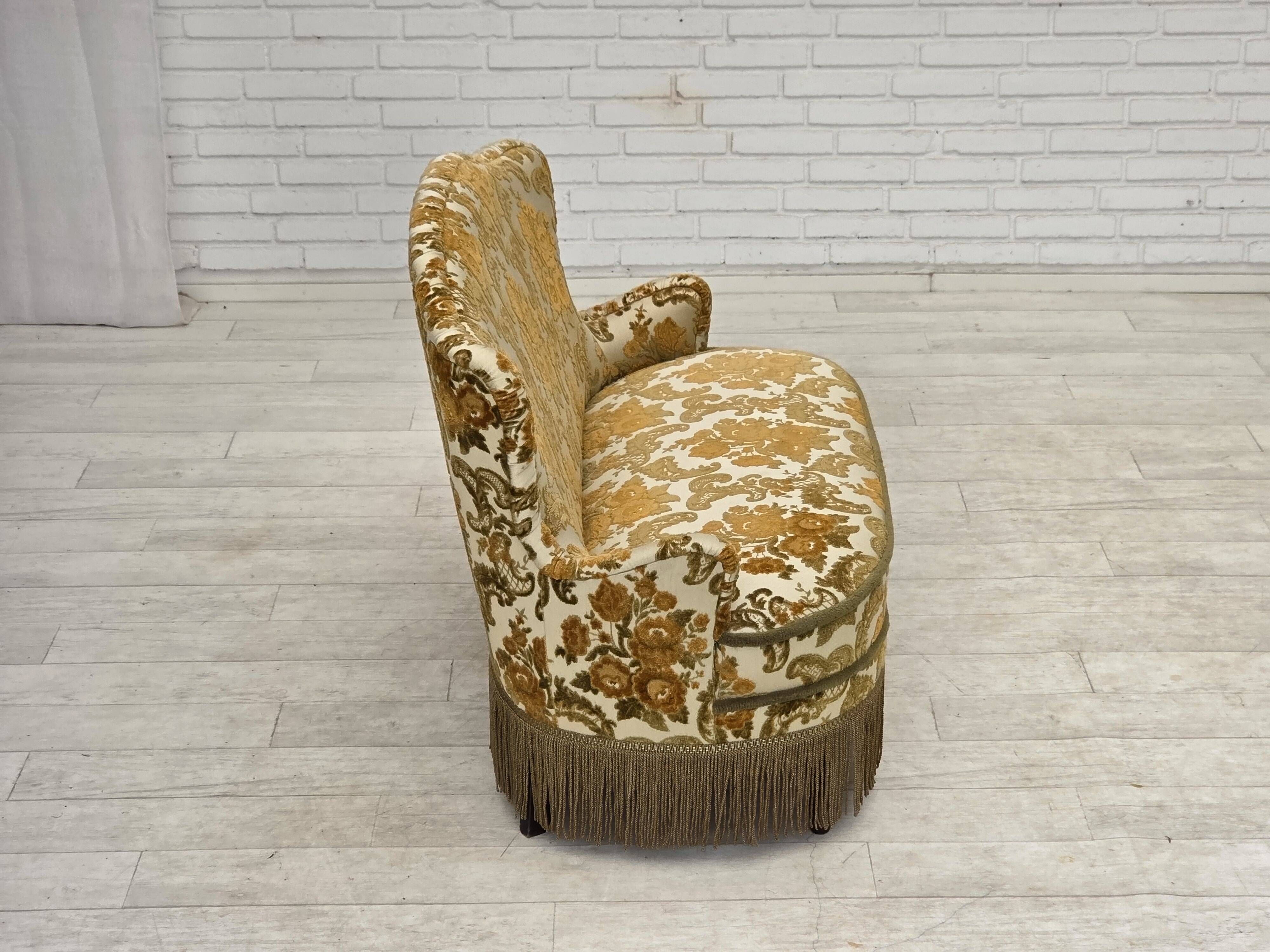 1970s, small 2-seater Danish sofa, brown/beige furniture fabric.