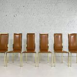 Set of 6 brass and leather chairs, Italian design from the 70s by Renato Z