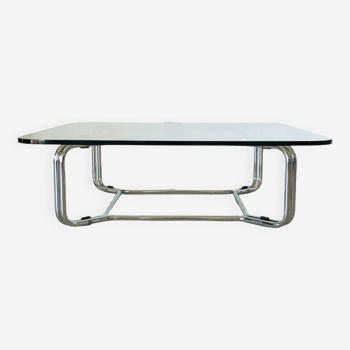 Glass and chrome metal coffee table, Italy 1970s