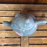Old teapot elephant shape gray & pink ceramic vintage #a472
