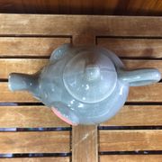 Ancienne théière forme éléphant céramique grise & rose vintage #a472