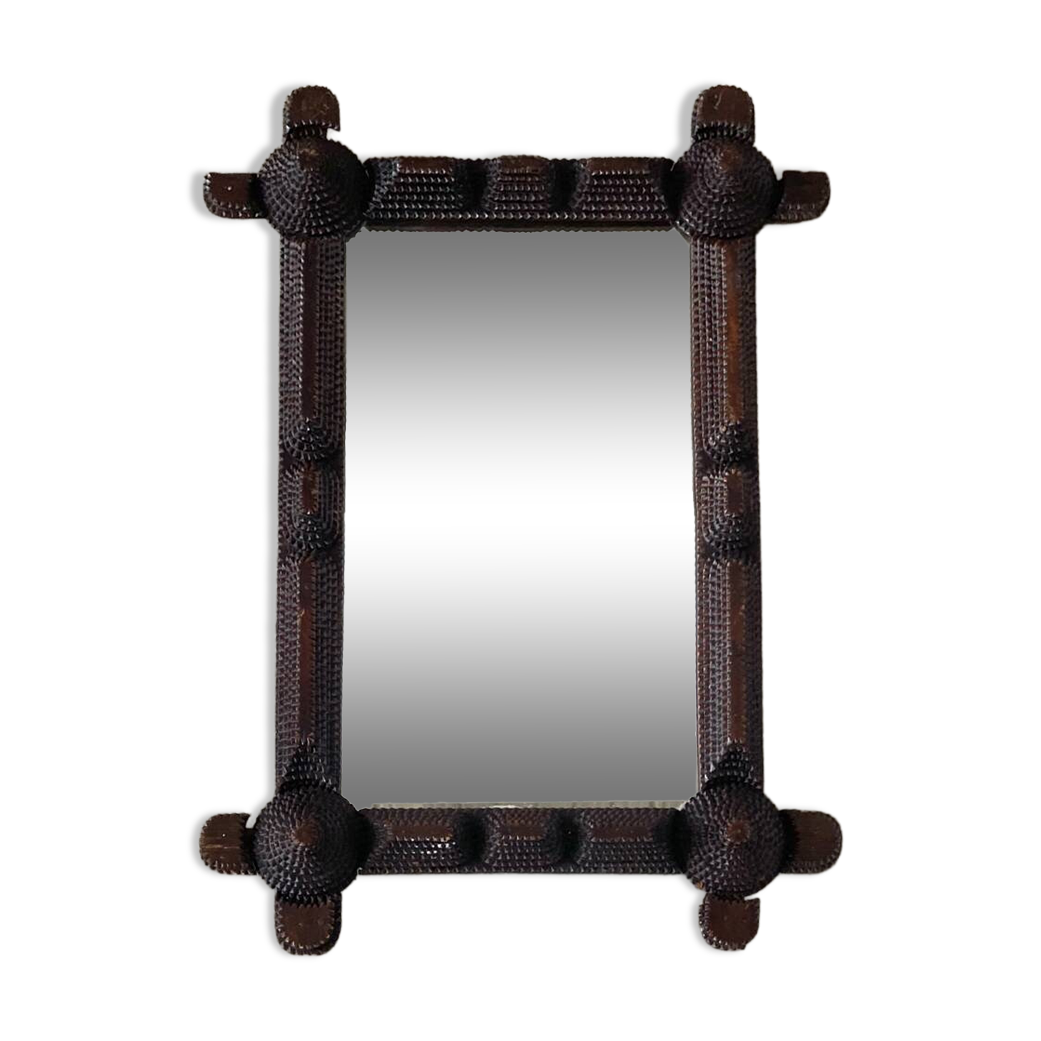 Tramp Art Wall Mirror - Hand-carved 19th Century