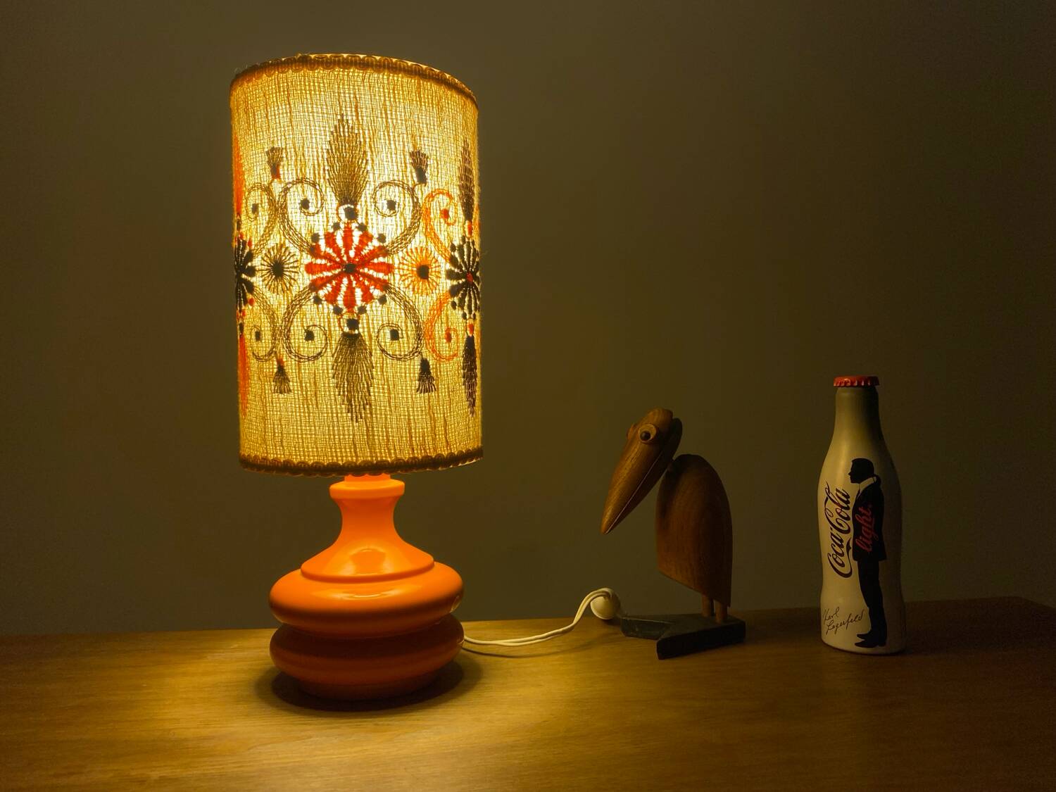 Lampe design Space age vintage années 70 original verre orange