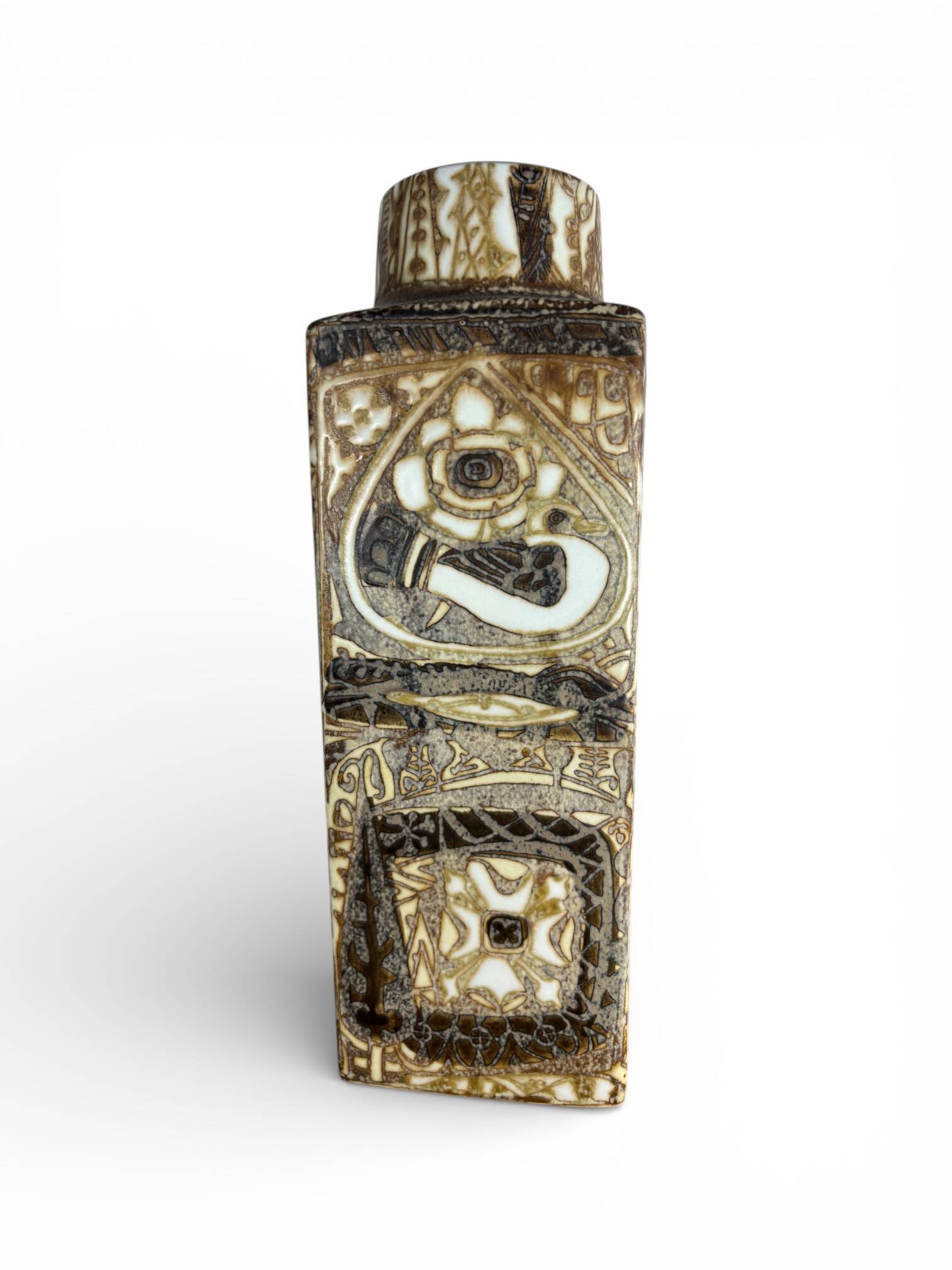 Scandinavian stoneware vase decorated with birds and flowers – Nils Thorsson for Royal