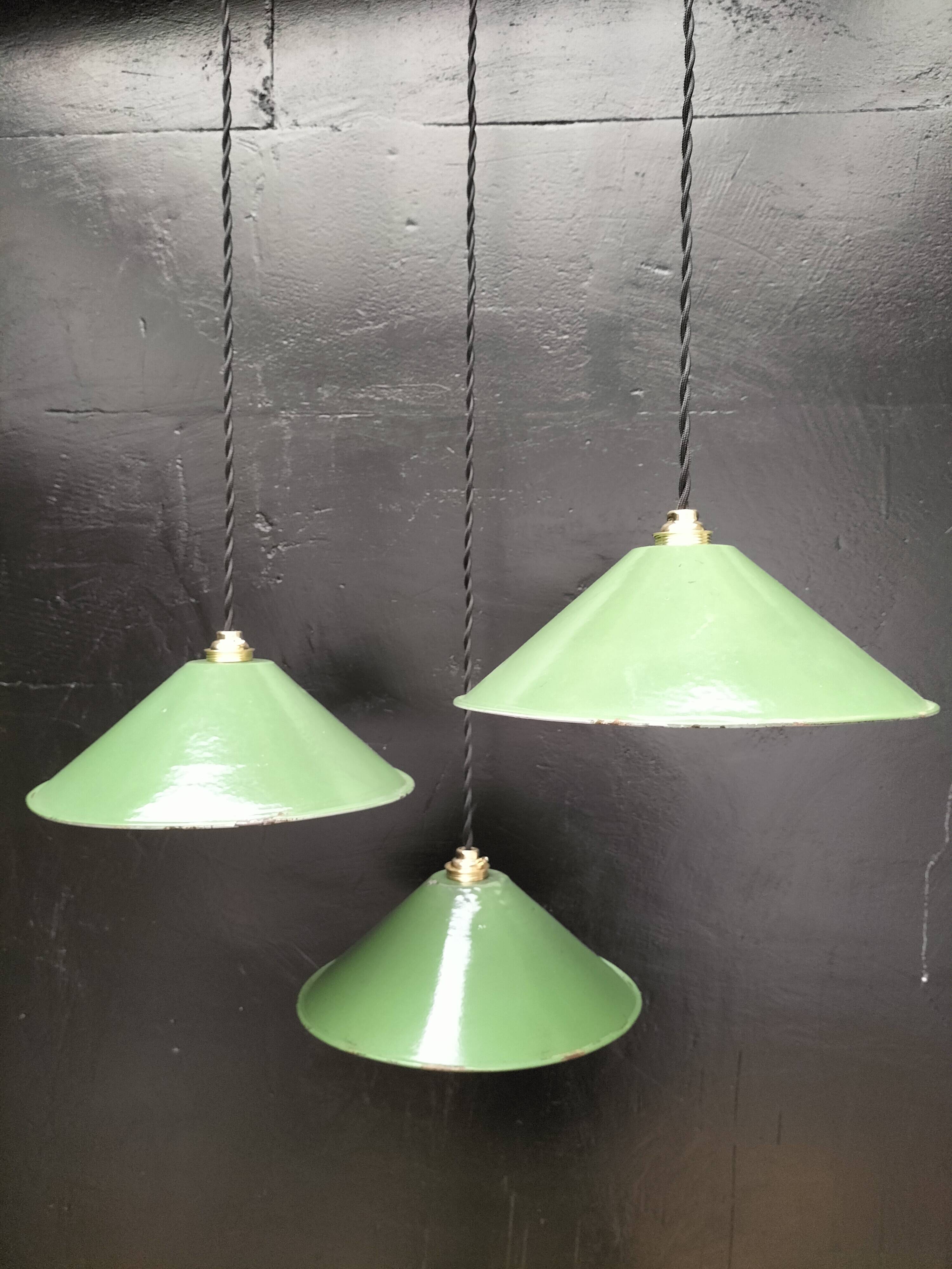 Enameled sheet metal cone pendants